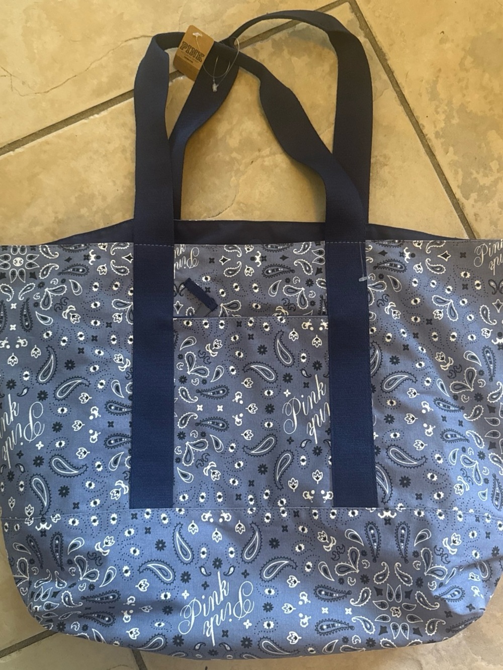 Victoria’s Secret PINK Navy Paisley bandana Tote Bag NWT